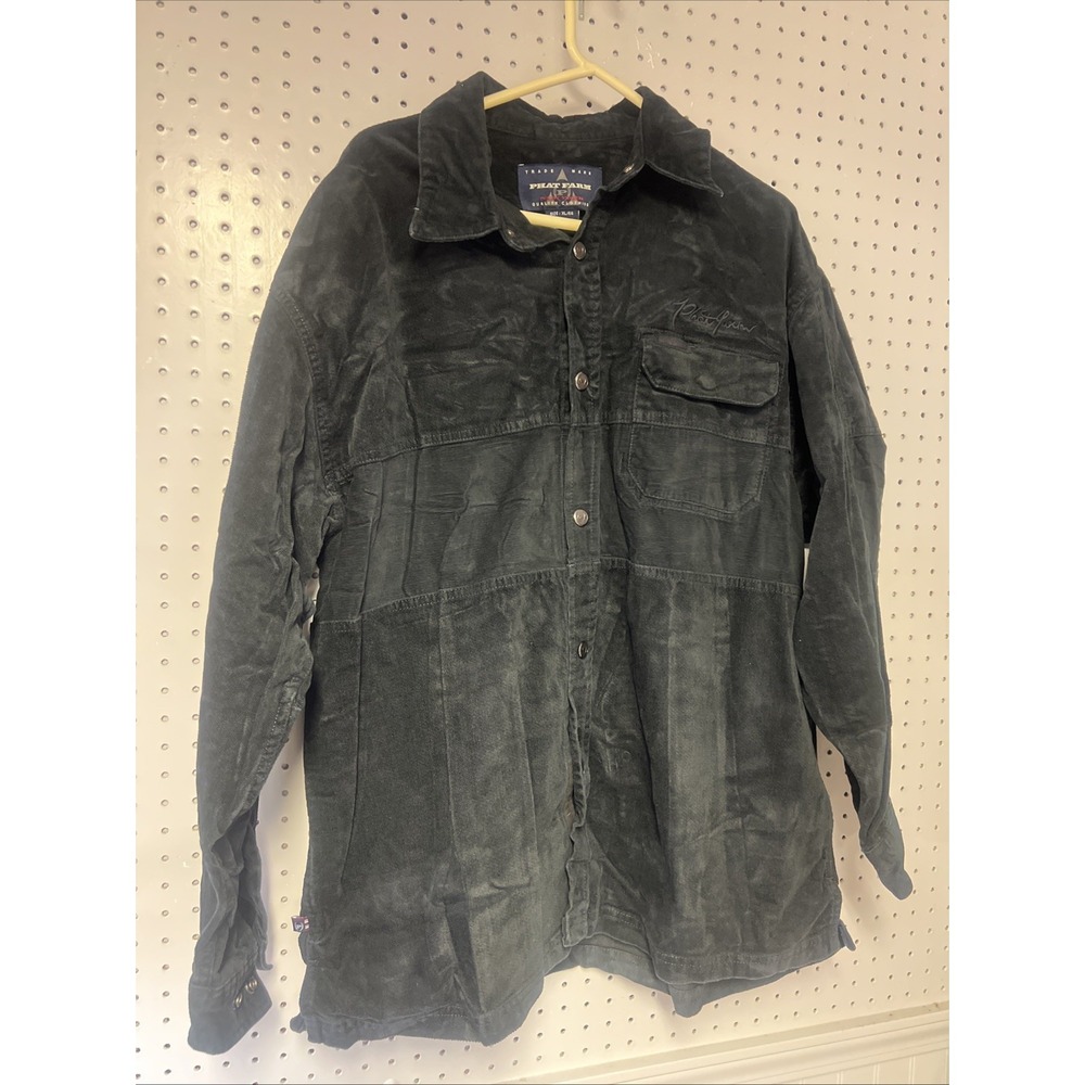 Phat Farm Vintage Y2K Long‎ Sleeve Polo Corduroy Collar Size XL Black